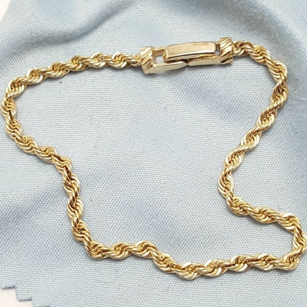 Elegant 14K Karat Solid Yellow Gold Designer Rope Bracelet 7" Length - Nice!
